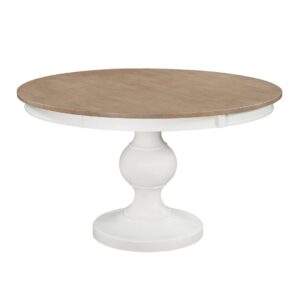 Highlands Alpine Round Pedestal Dining Table in Taupe Gray and Lumina, Ready to Ship
