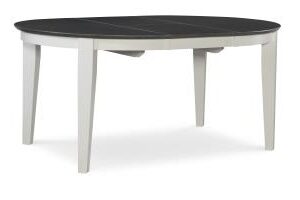 48x66 Oval Butterfly-Leaf Extension Dining Table in Heather Gray and White, Ready to Ship
