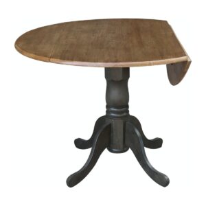 42-Inch Drop-Leaf Pedestal Dining Table in Hickory and Coal, Ready to Ship
