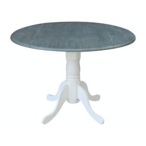 42-Inch Drop-Leaf Pedestal Dining Table in White and Gray, Ready to Ship