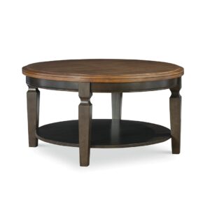 Vista Round Coffee Table in Hickory and Coal, Ready to Ship