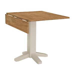 Square Drop-Leaf Pedestal Table 36x36 in Hickory and Shell, Ready to Ship