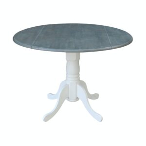 42-Inch Drop-Leaf Pedestal Dining Table in White and Gray, Ready to Ship