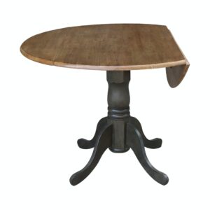 42-Inch Drop-Leaf Pedestal Dining Table in Hickory and Coal, Ready to Ship