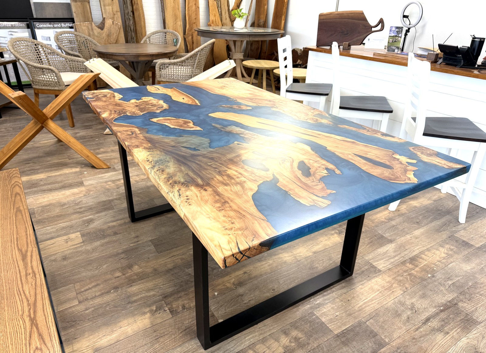 Epoxy live edge slab dining table
