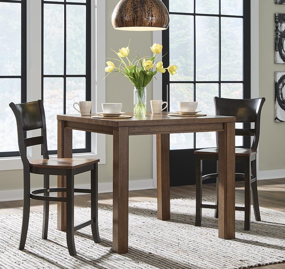 40 Inch Square Table, Warm Brown Oak in a dining room