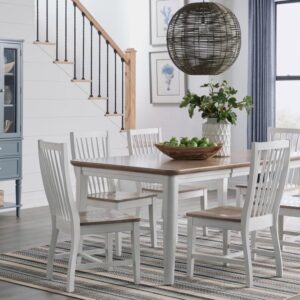60 to 78 Inch Extension Dining Table, Sand and White in a dining room