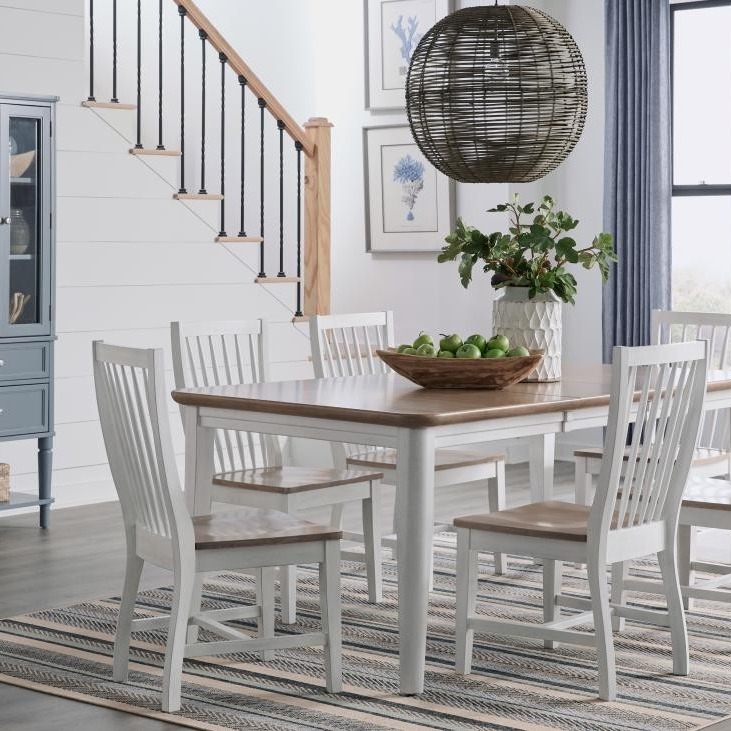 60 to 78 Inch Extension Dining Table, Sand and White in a dining room