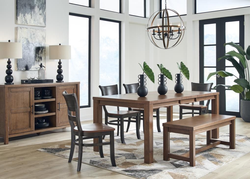 78 Inch Extension Dining Table, Warm Brown Oak in a dining room