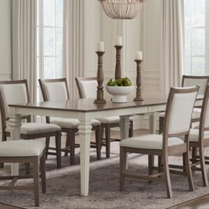 Extending Dining Table, 78 to 110 in, Taupe Gray and Soft White in a dining room