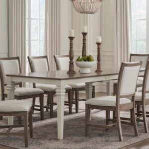 Extending Dining Table, 78 to 110 in, Taupe Gray and Soft White in a dining room