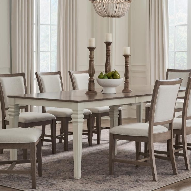 Extending Dining Table, 78 to 110 in, Taupe Gray and Soft White in a dining room